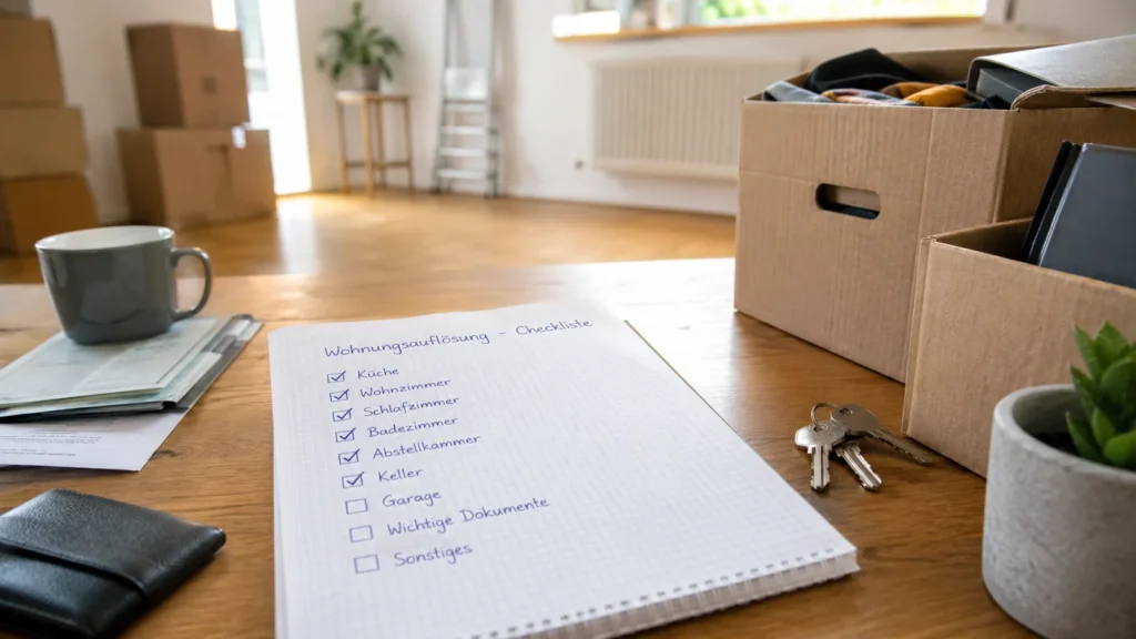 Ablauf einer privaten Haushaltsauflösung mit Checkliste und Kartons